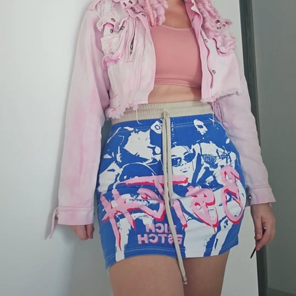 Rich B$tch Graphic Skirt - Blue and Pink - Picture 2 of 3